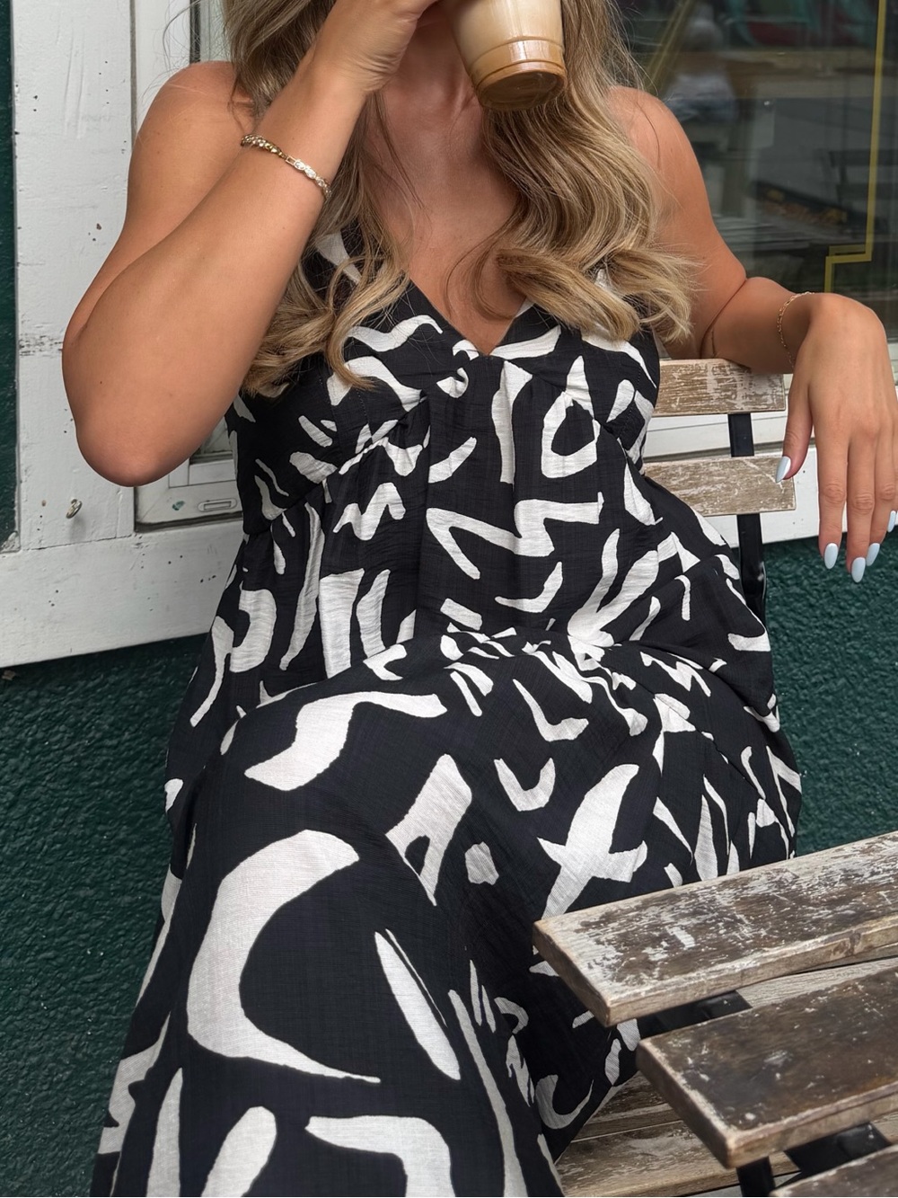Black & White Abstract Tiered Sundress - Picture 2 of 5